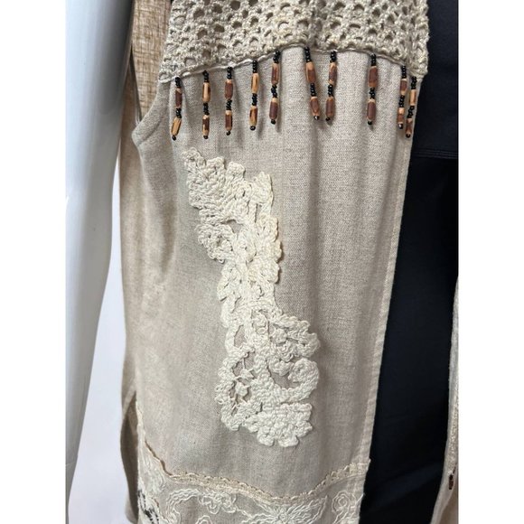 Vintage Megan Moore Womens Open Vest Beige Floral Crochet Embroidered USA 10 - Picture 9 of 12